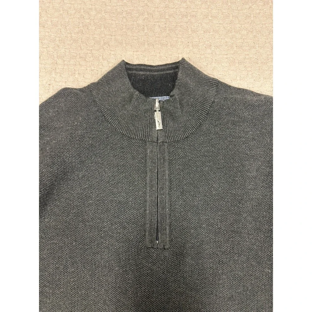 Tommy Bahama Reversible‎ Quarter Zip Sweater XL Gray 100% Pima Cotton Pullover